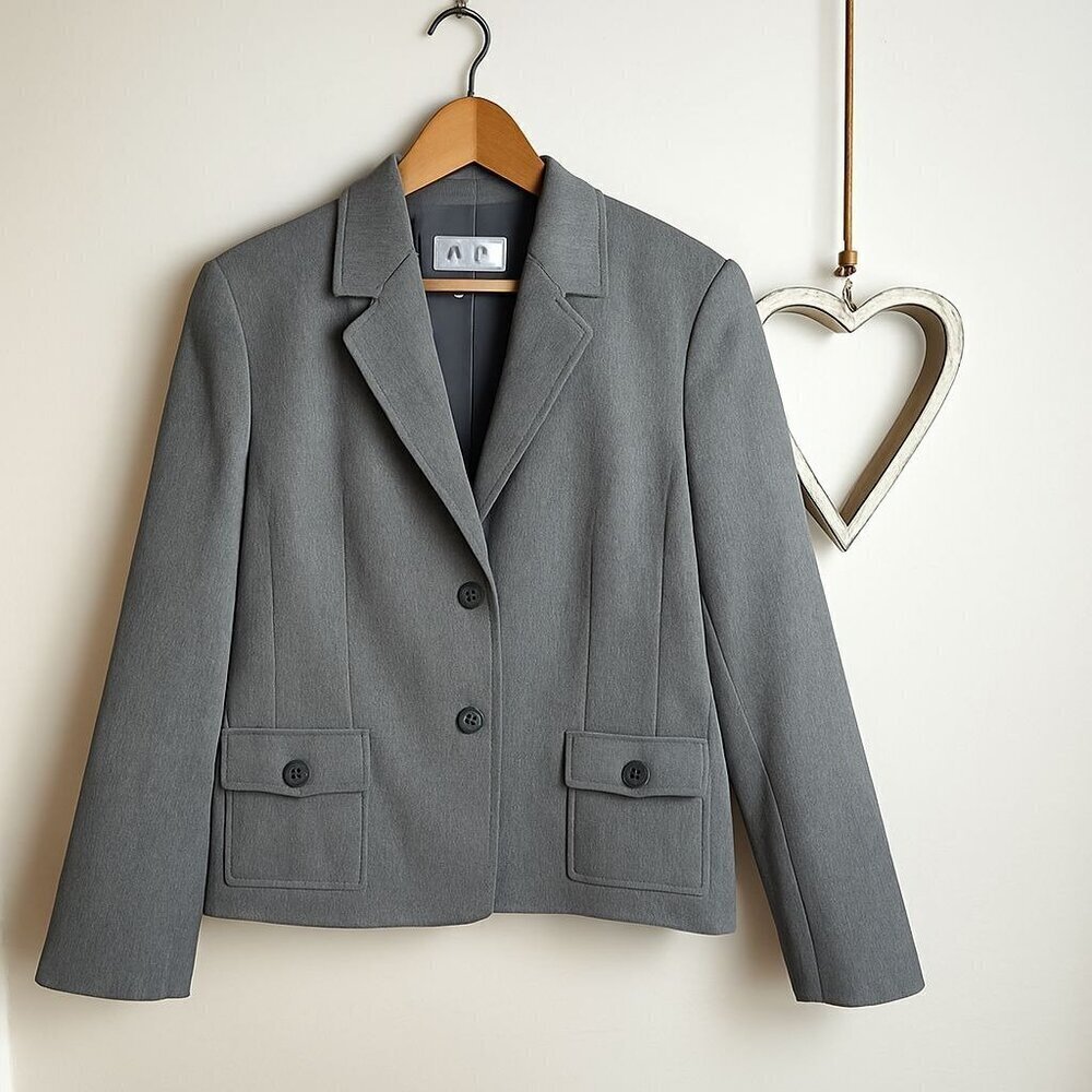 Le Suit Womens Plus Single Breasted Blazer Jacket  Size 16 Gray Polyester